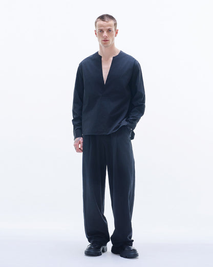 HARRISON WONG / V Neck Cotton Shirt - Black