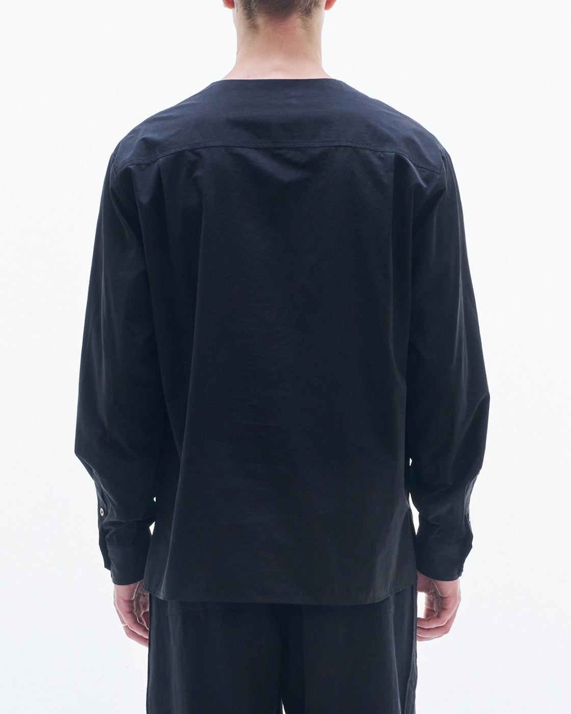 HARRISON WONG / V Neck Cotton Shirt - Black