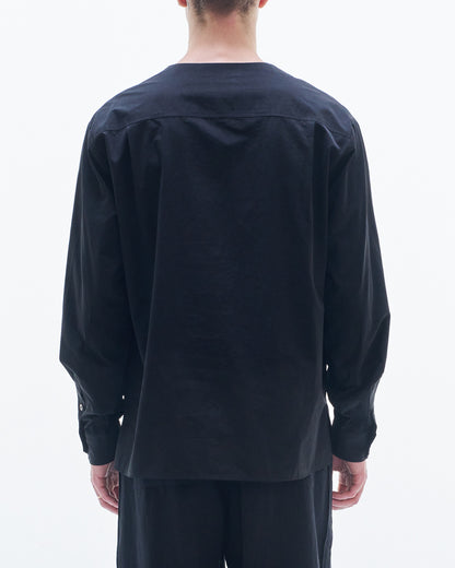 HARRISON WONG / V Neck Cotton Shirt - Black