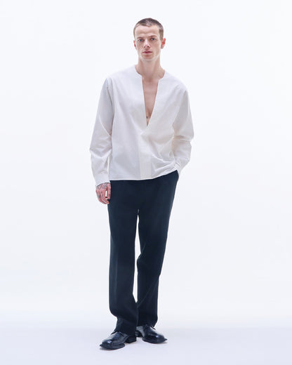 HARRISON WONG / V Neck Cotton Shirt - White