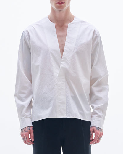 HARRISON WONG / V Neck Cotton Shirt - White