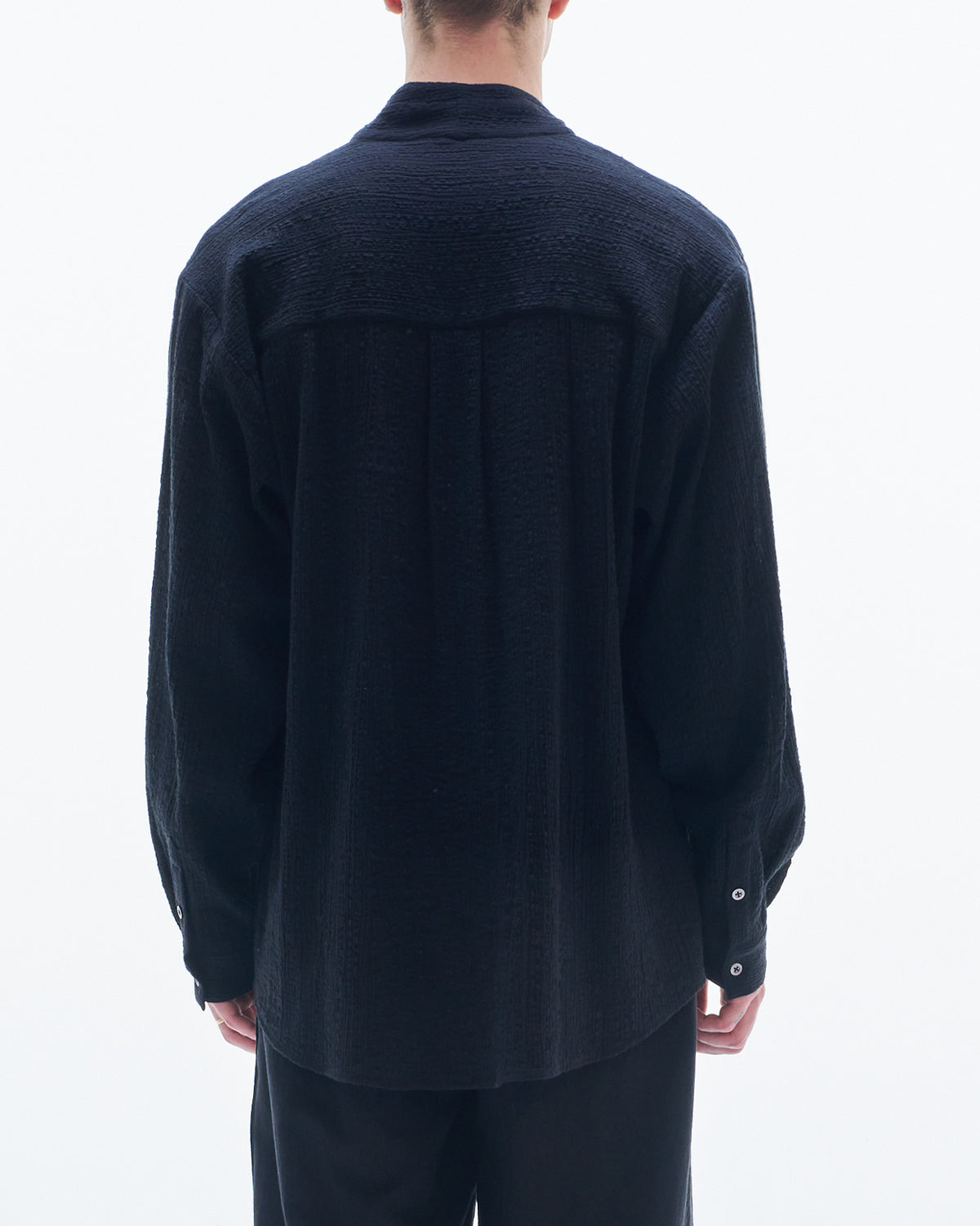 HARRISON WONG / Deep V Neck Texture Cotton Shirt - Black