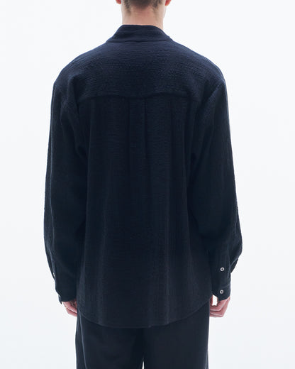 HARRISON WONG / Deep V Neck Texture Cotton Shirt - Black