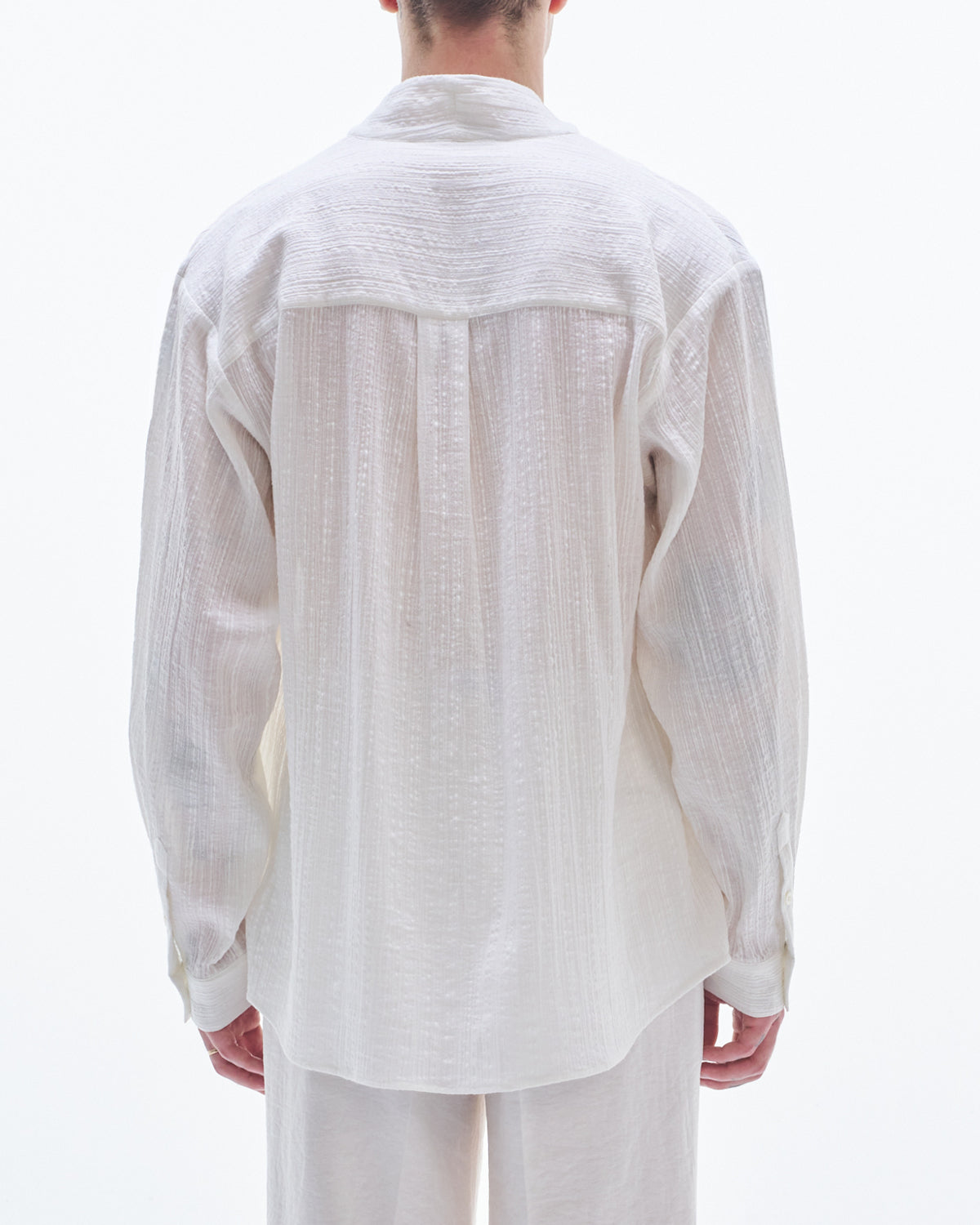 HARRISON WONG / Deep V Neck Texture Cotton Shirt - White