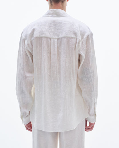 HARRISON WONG / Deep V Neck Texture Cotton Shirt - White
