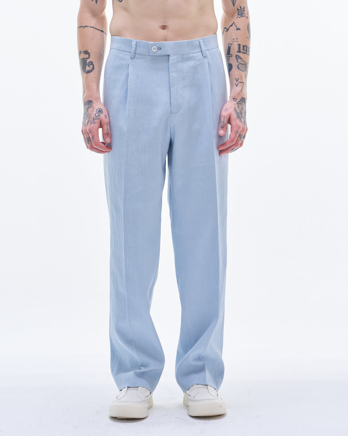 HARRISON WONG / Crepe Cotton Regular Fit Pants - Blue