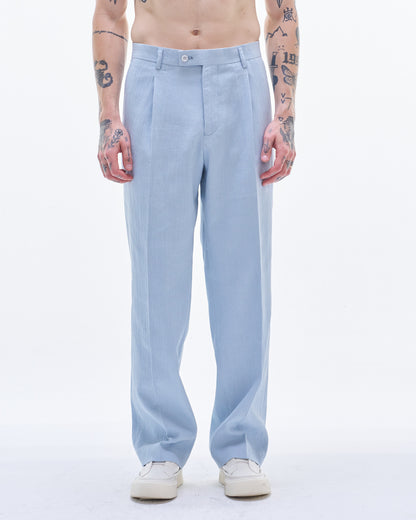 HARRISON WONG / Crepe Cotton Regular Fit Pants - Blue