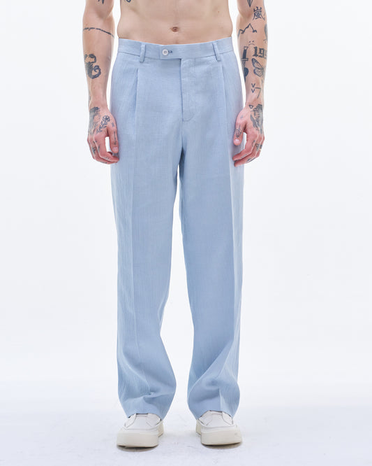 HARRISON WONG / Crepe Cotton Regular Fit Pants - Blue