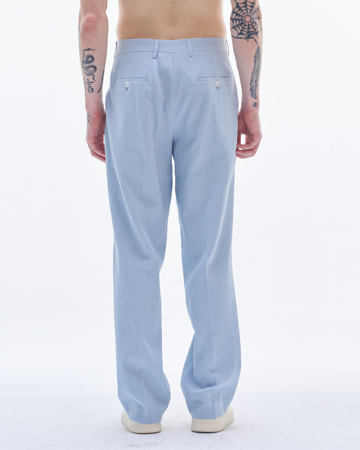 HARRISON WONG / Crepe Cotton Regular Fit Pants - Blue