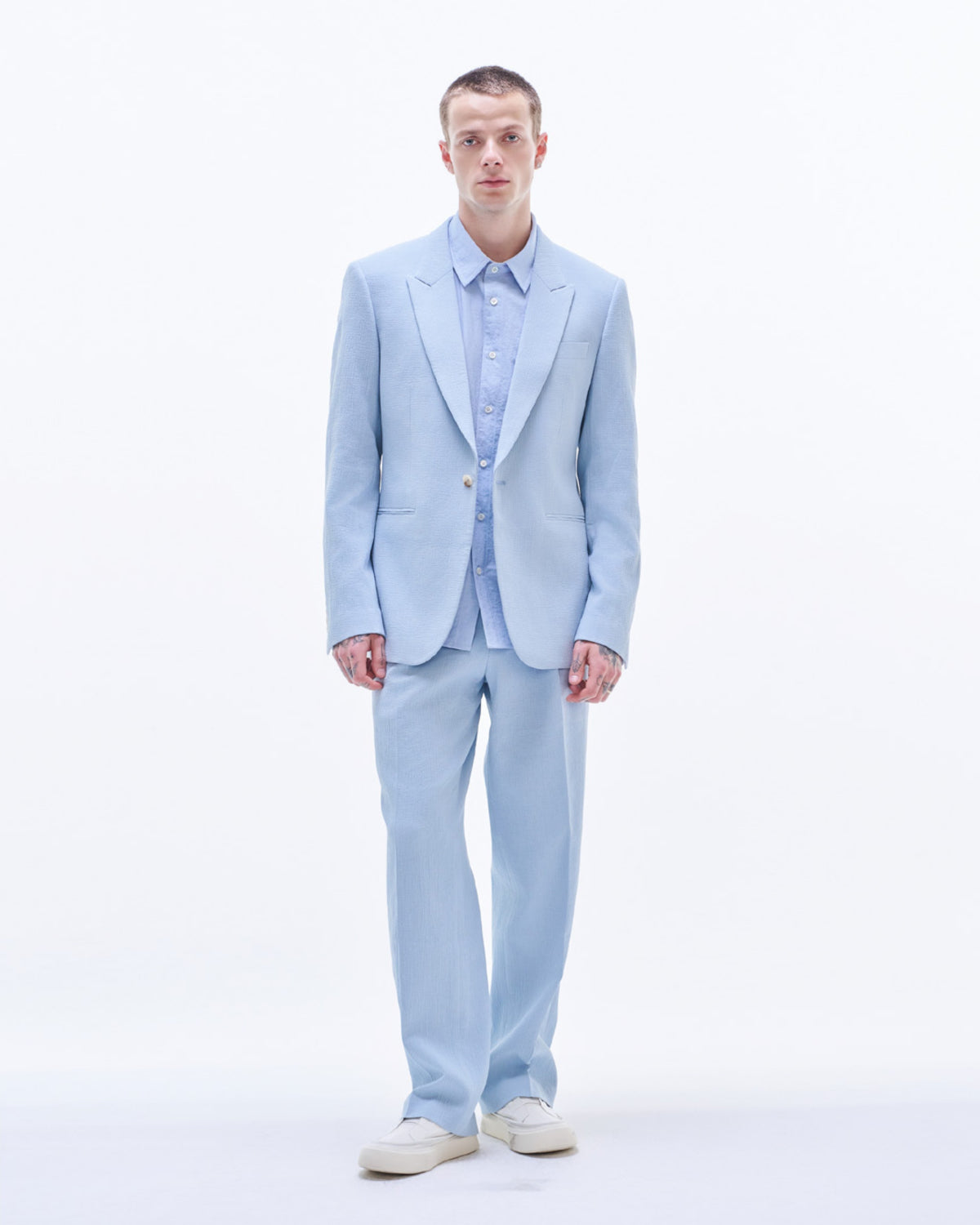 HARRISON WONG / Crepe Cotton Regular Fit Pants - Blue