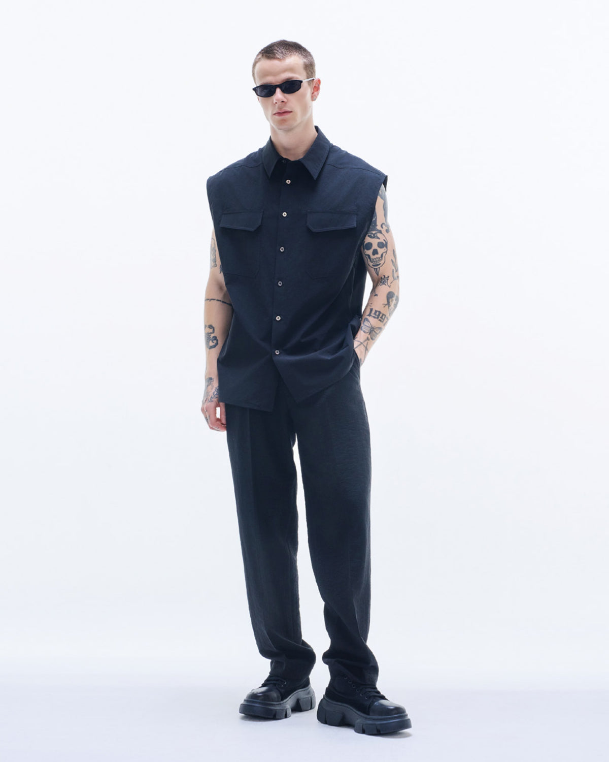 HARRISON WONG / Cotton Sleeveless Shirt - Black