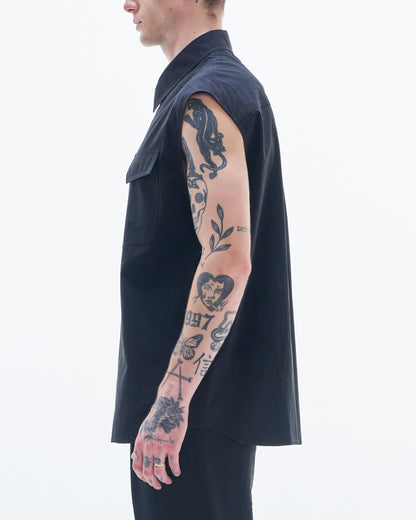 HARRISON WONG / Cotton Sleeveless Shirt - Black