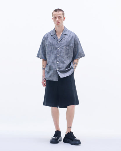 HARRISON WONG / Yarn Dyed Fabric Short Sleeve Shirt - Black