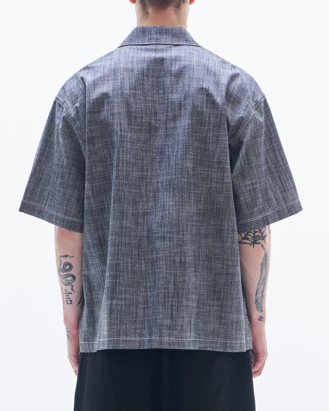HARRISON WONG / Yarn Dyed Fabric Short Sleeve Shirt - Black