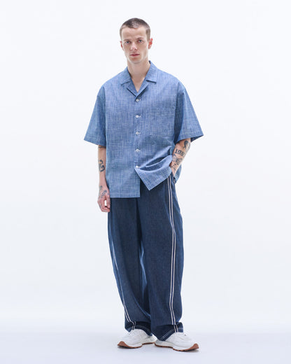 HARRISON WONG / Yarn Dyed Fabric Short Sleeve Shirt - Blue