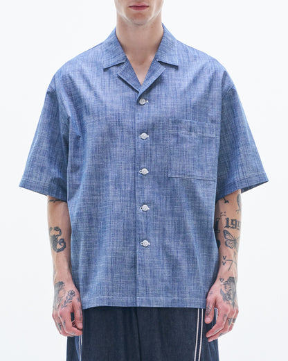 HARRISON WONG / Yarn Dyed Fabric Short Sleeve Shirt - Blue