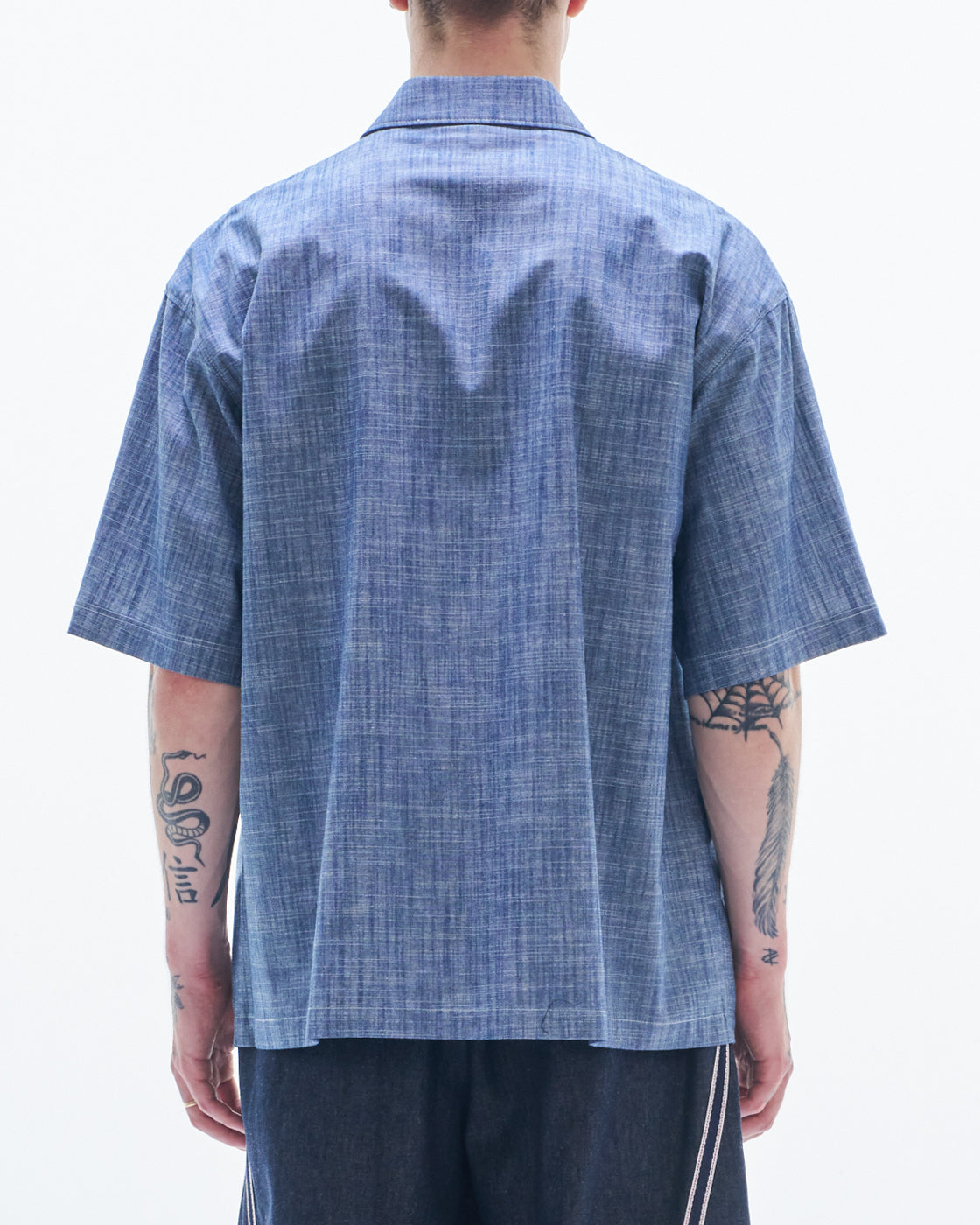 HARRISON WONG / Yarn Dyed Fabric Short Sleeve Shirt - Blue