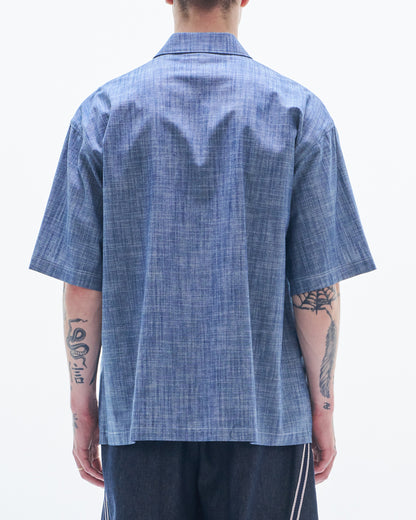 HARRISON WONG / Yarn Dyed Fabric Short Sleeve Shirt - Blue