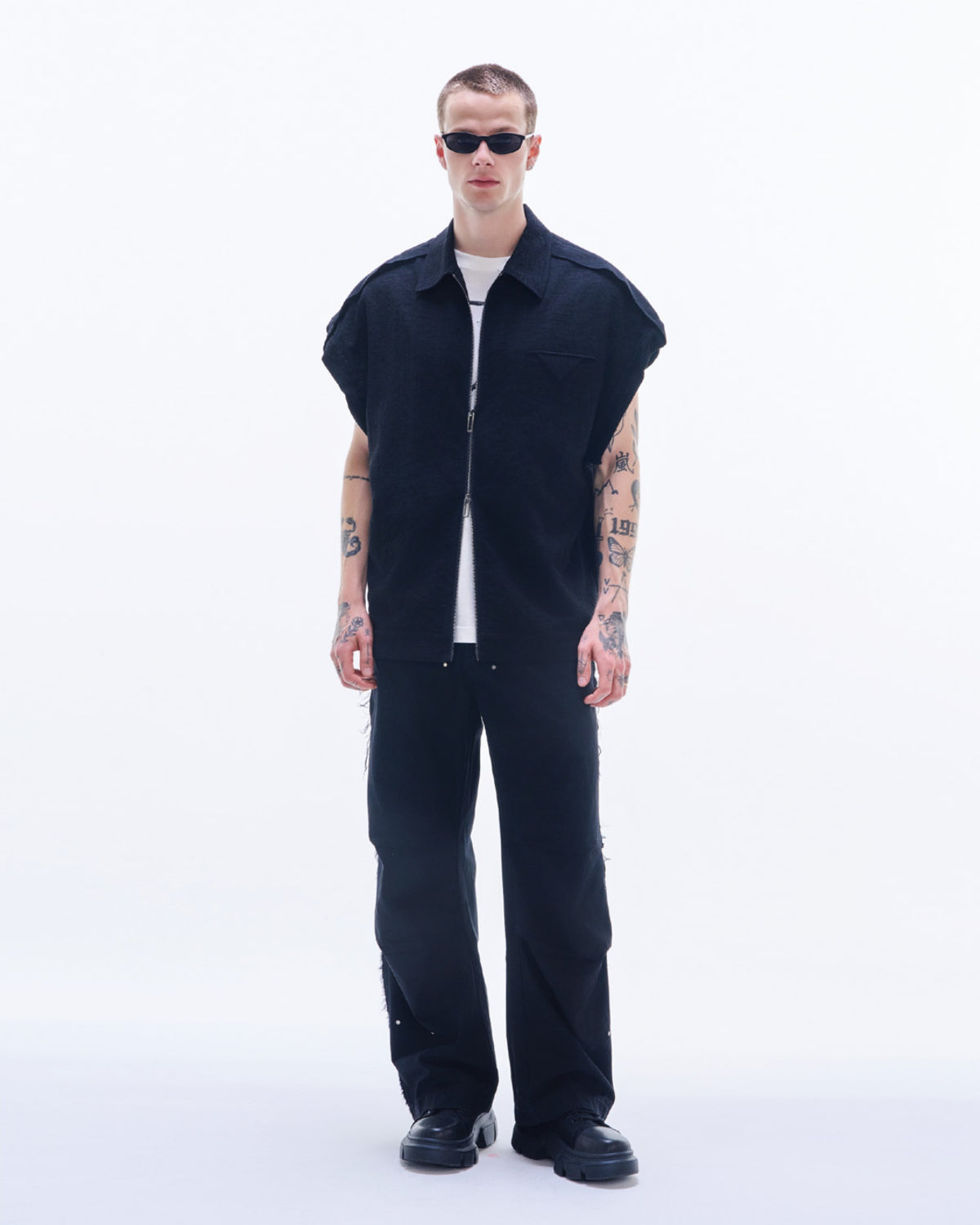 HARRISON WONG / Rayon Cotton Sleeveless Zipper Jacket