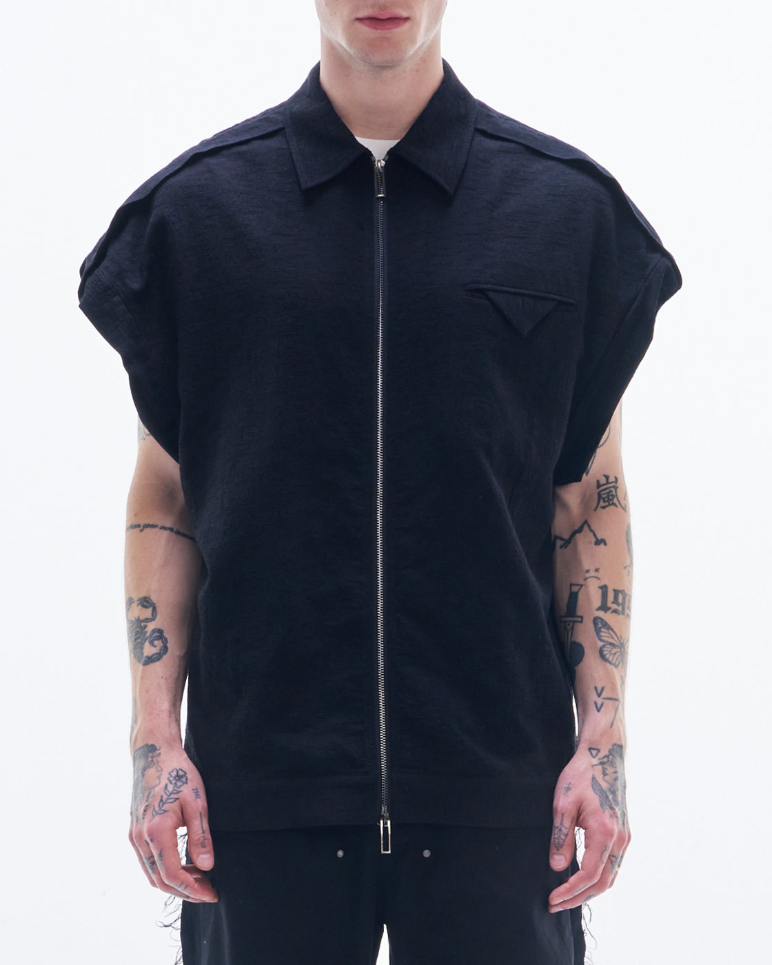 HARRISON WONG / Rayon Cotton Sleeveless Zipper Jacket