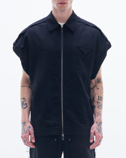 HARRISON WONG / Rayon Cotton Sleeveless Zipper Jacket