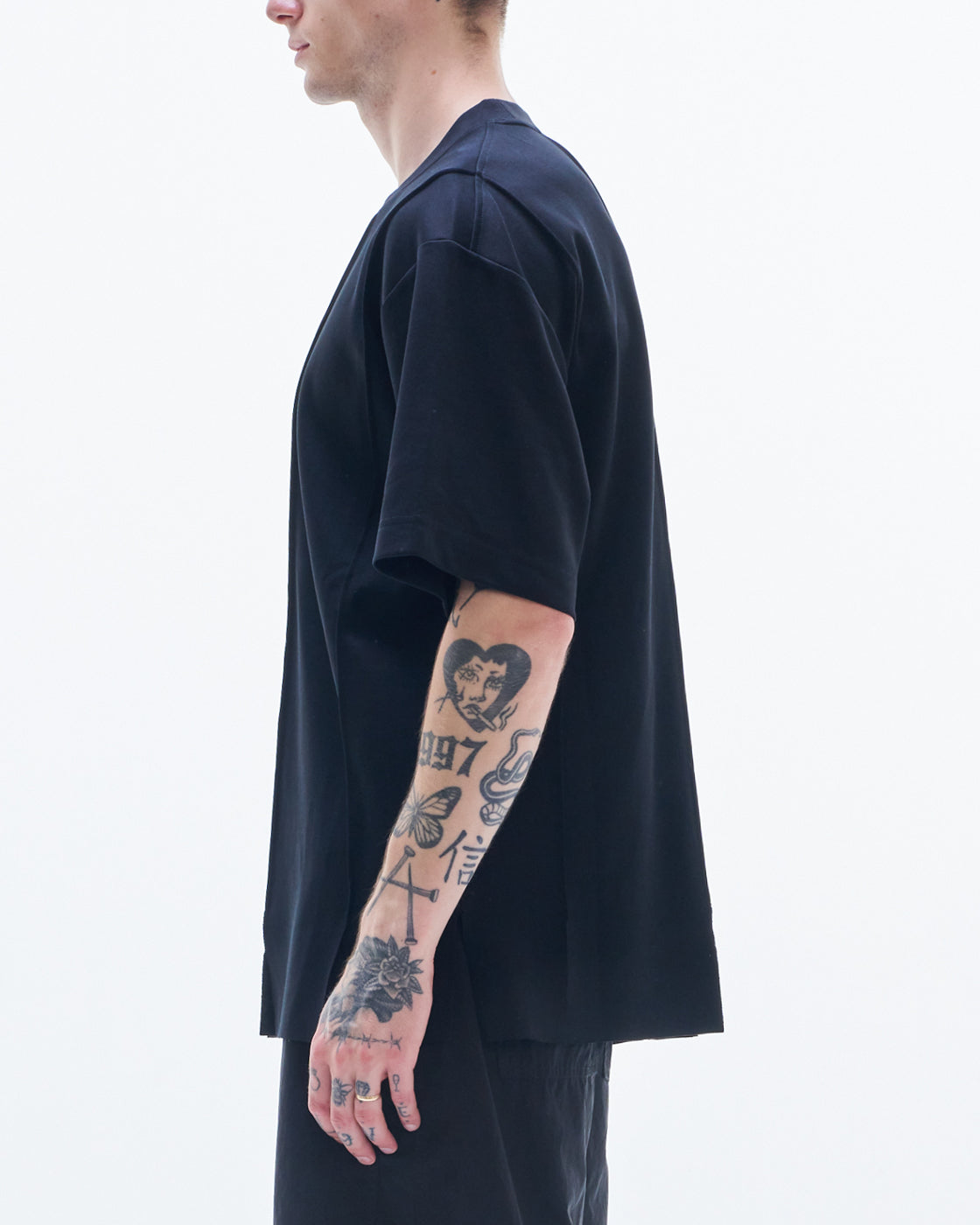 HARRISON WONG / Tee With Strip Cut & Slits - Black