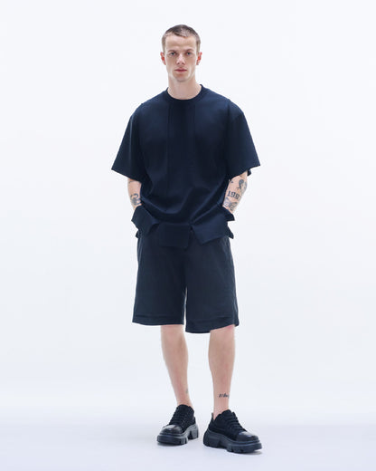 HARRISON WONG / Pleated Bermuda Poly Cotton Shorts