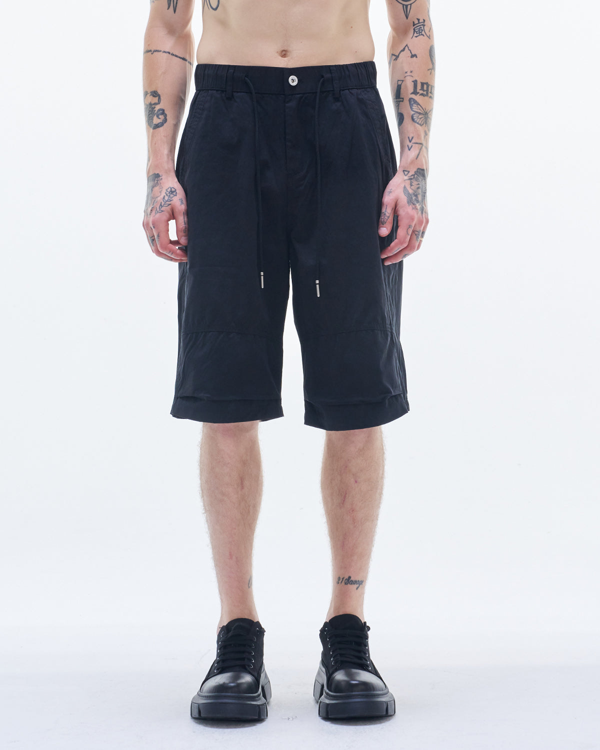 HARRISON WONG / Pleated Bermuda Poly Cotton Shorts