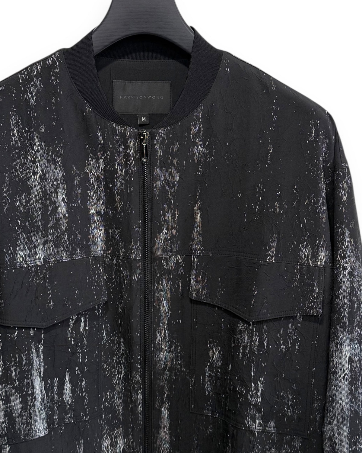 HARRISON WONG / Crepe Zipper Long Jacket With Silver Brush Print
