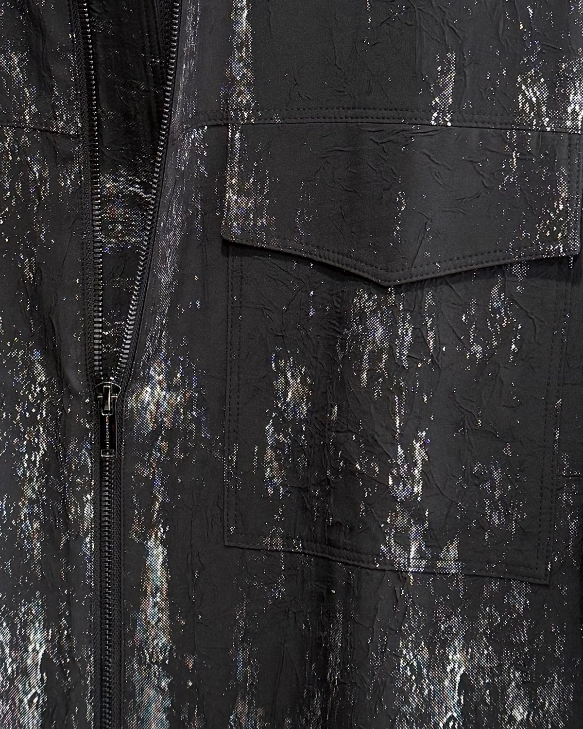 HARRISON WONG / Crepe Zipper Long Jacket With Silver Brush Print