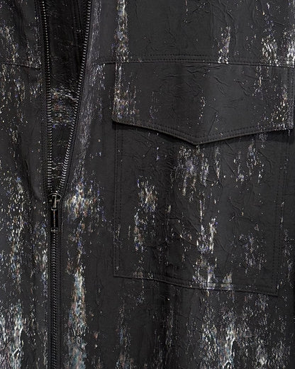 HARRISON WONG / Crepe Zipper Long Jacket With Silver Brush Print