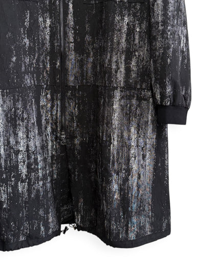 HARRISON WONG / Crepe Zipper Long Jacket With Silver Brush Print