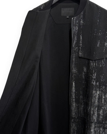 HARRISON WONG / Crepe Zipper Long Jacket With Silver Brush Print