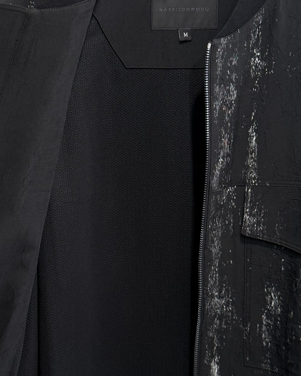 HARRISON WONG / Crepe Zipper Long Jacket With Silver Brush Print