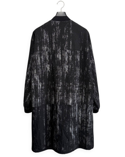 HARRISON WONG / Crepe Zipper Long Jacket With Silver Brush Print