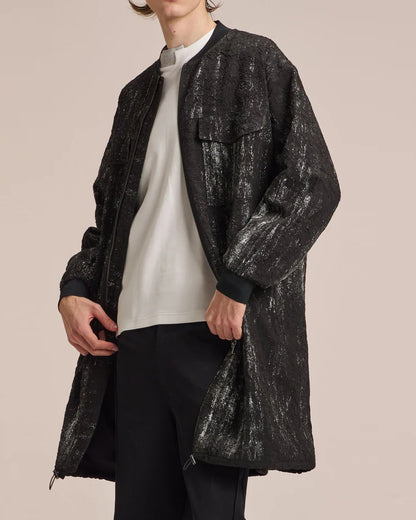 HARRISON WONG / Crepe Zipper Long Jacket With Silver Brush Print