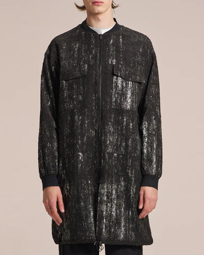 HARRISON WONG / Crepe Zipper Long Jacket With Silver Brush Print