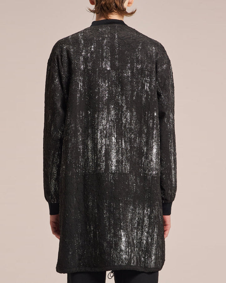 HARRISON WONG / Crepe Zipper Long Jacket With Silver Brush Print