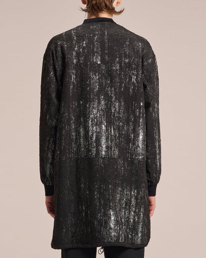 HARRISON WONG / Crepe Zipper Long Jacket With Silver Brush Print