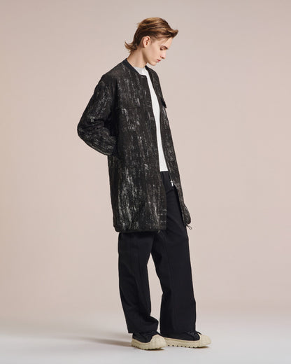 HARRISON WONG / Crepe Zipper Long Jacket With Silver Brush Print