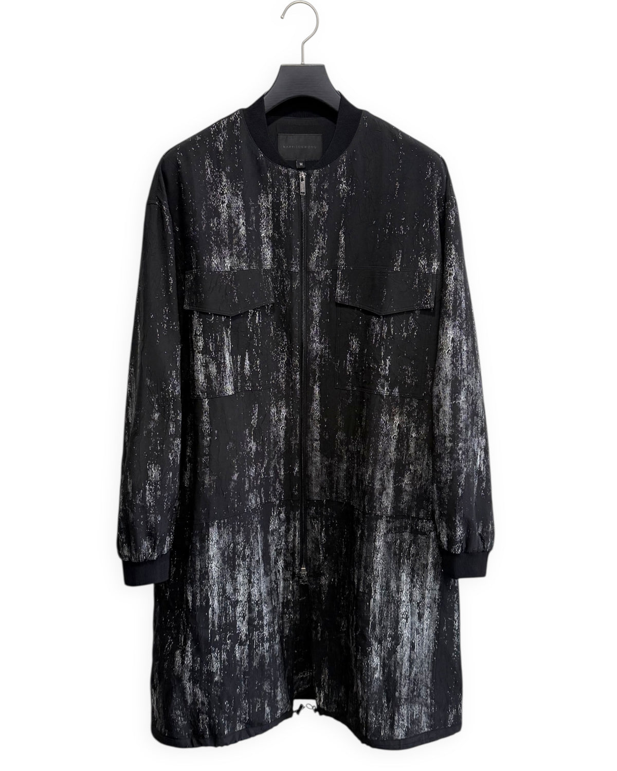HARRISON WONG / Crepe Zipper Long Jacket With Silver Brush Print