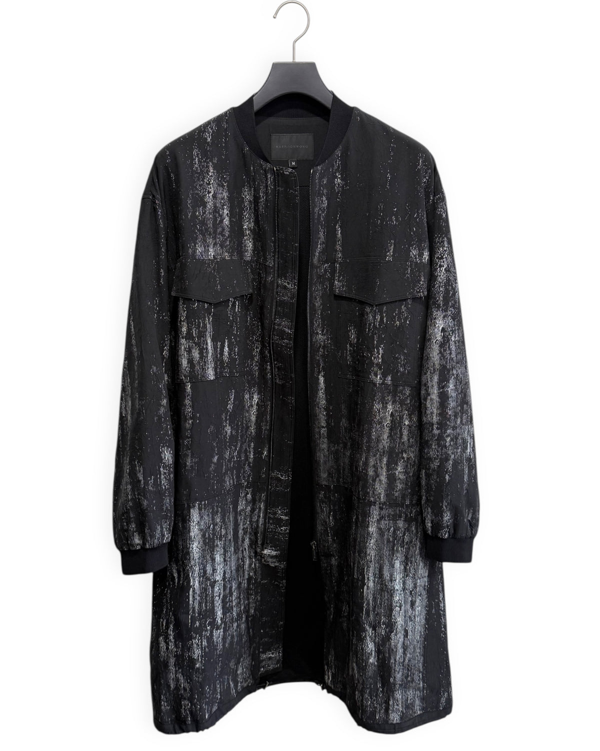 HARRISON WONG / Crepe Zipper Long Jacket With Silver Brush Print