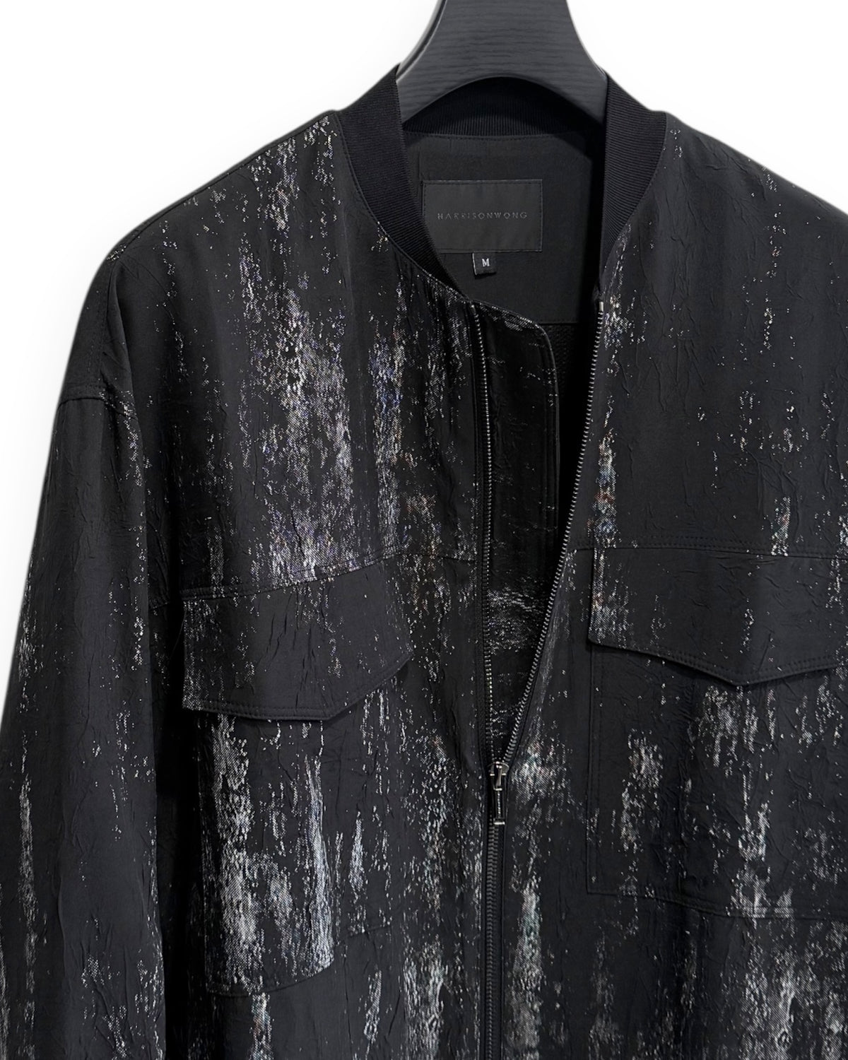 HARRISON WONG / Crepe Zipper Long Jacket With Silver Brush Print