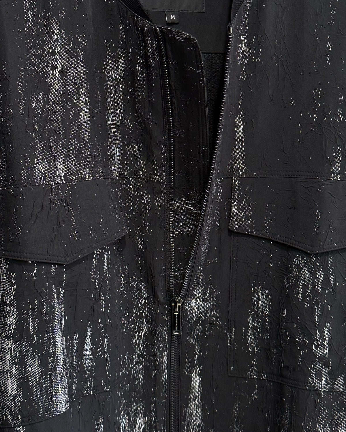 HARRISON WONG / Crepe Zipper Long Jacket With Silver Brush Print
