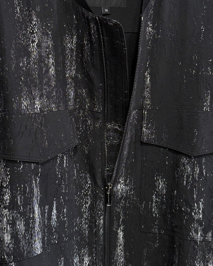 HARRISON WONG / Crepe Zipper Long Jacket With Silver Brush Print