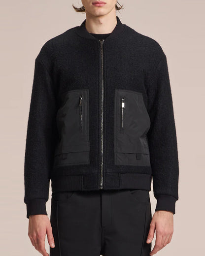 HARRISON WONG / Wool Bomber Jacket With Fabric Contrast Pocket - Black