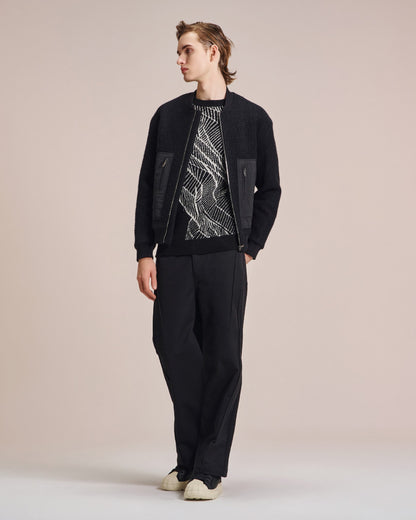 HARRISON WONG / Wool Bomber Jacket With Fabric Contrast Pocket - Black