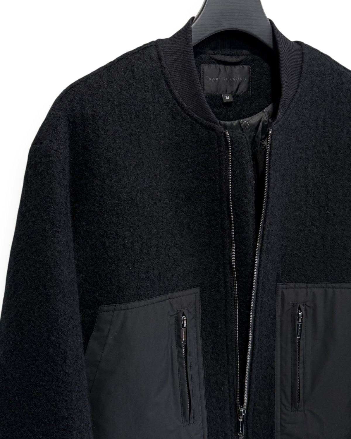 HARRISON WONG / Wool Bomber Jacket With Fabric Contrast Pocket - Black