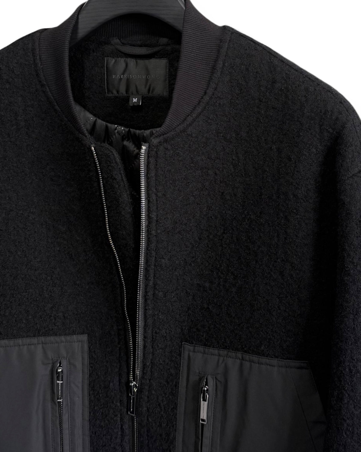 HARRISON WONG / Wool Bomber Jacket With Fabric Contrast Pocket - Black