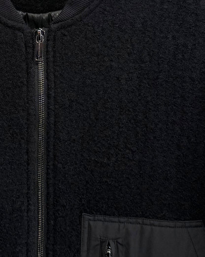 HARRISON WONG / Wool Bomber Jacket With Fabric Contrast Pocket - Black